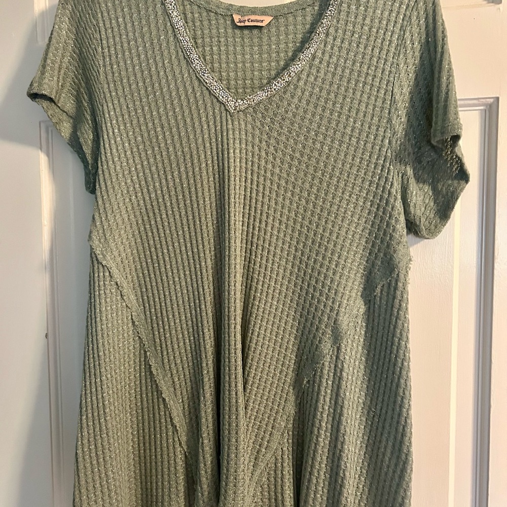 Juicy Couture Embellished Green Waffle Tunic Tee